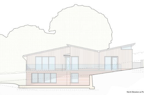 Elevation of new farm worker's dwelling and farm office in South Downs National Park