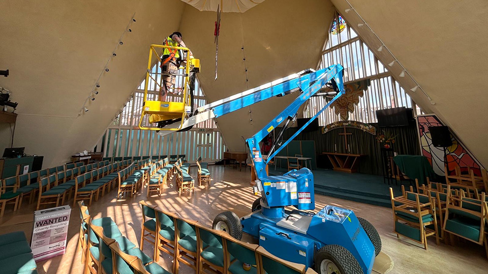 Inspection of the steel frame at St John's, Broadbridge Heath